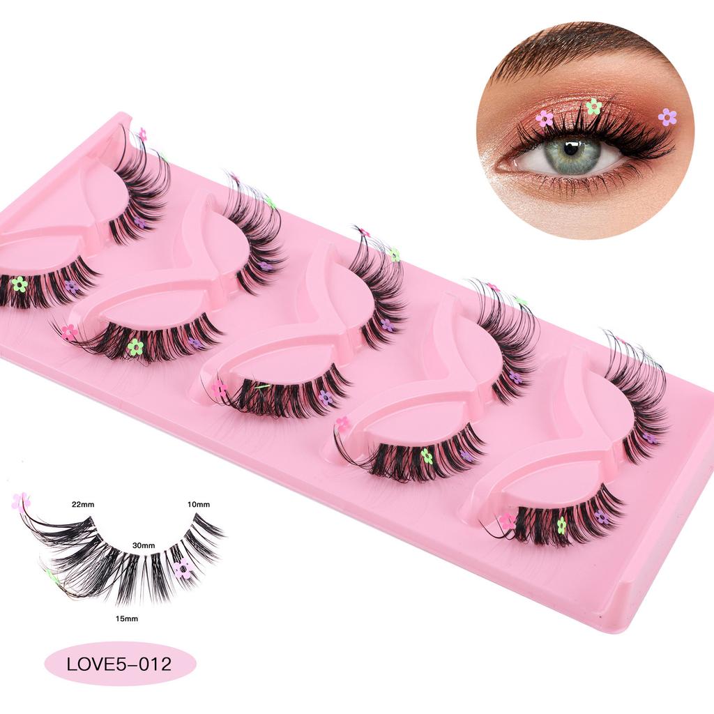 5 Pairs Of Fox Transparent Stem False Eyelashes With Cute Colored Flower Sequined Eyelashes