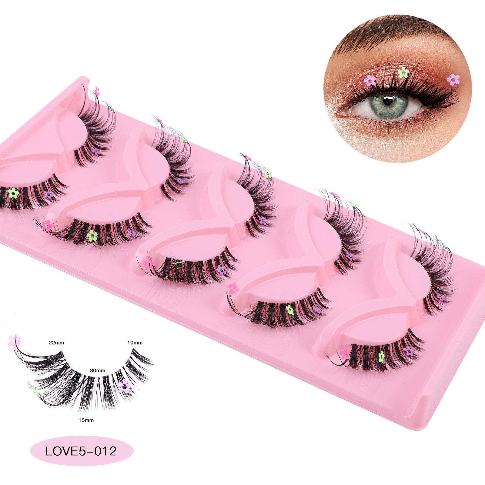 

5 Pairs Of Fox Transparent Stem False Eyelashes With Cute Colored Flower Sequined Eyelashes