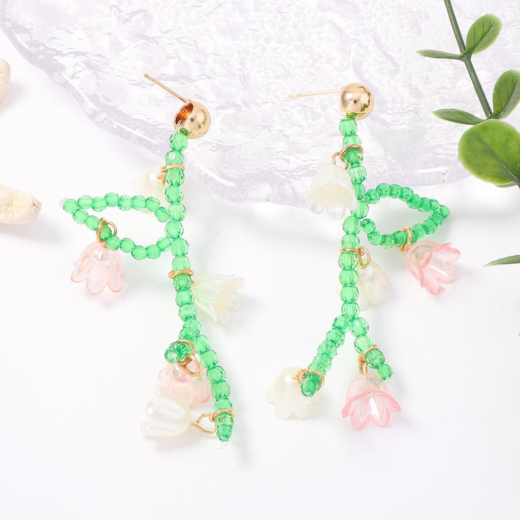 Fresh Idyllic Elegant Flower Pendant, Handwoven Beaded Earrings, Fashionable and Cold Travel Women's Models