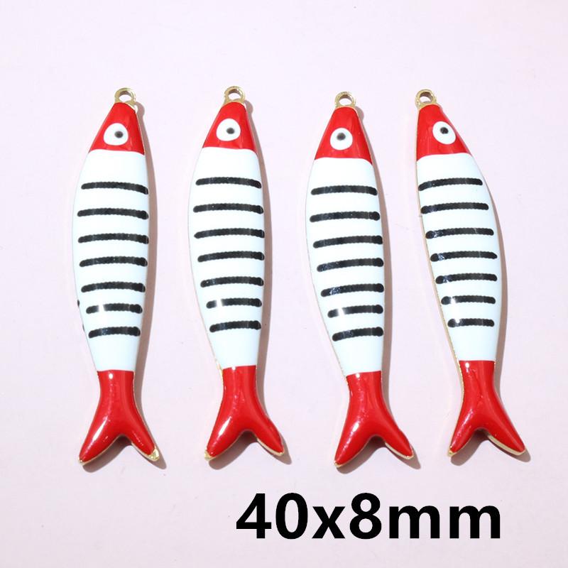 10pcs Stainless Steel Enamel Stripe Fish Charms Pendant 40x8/40x14mm DIY Jewelry Making Accessories for Necklace Earrings