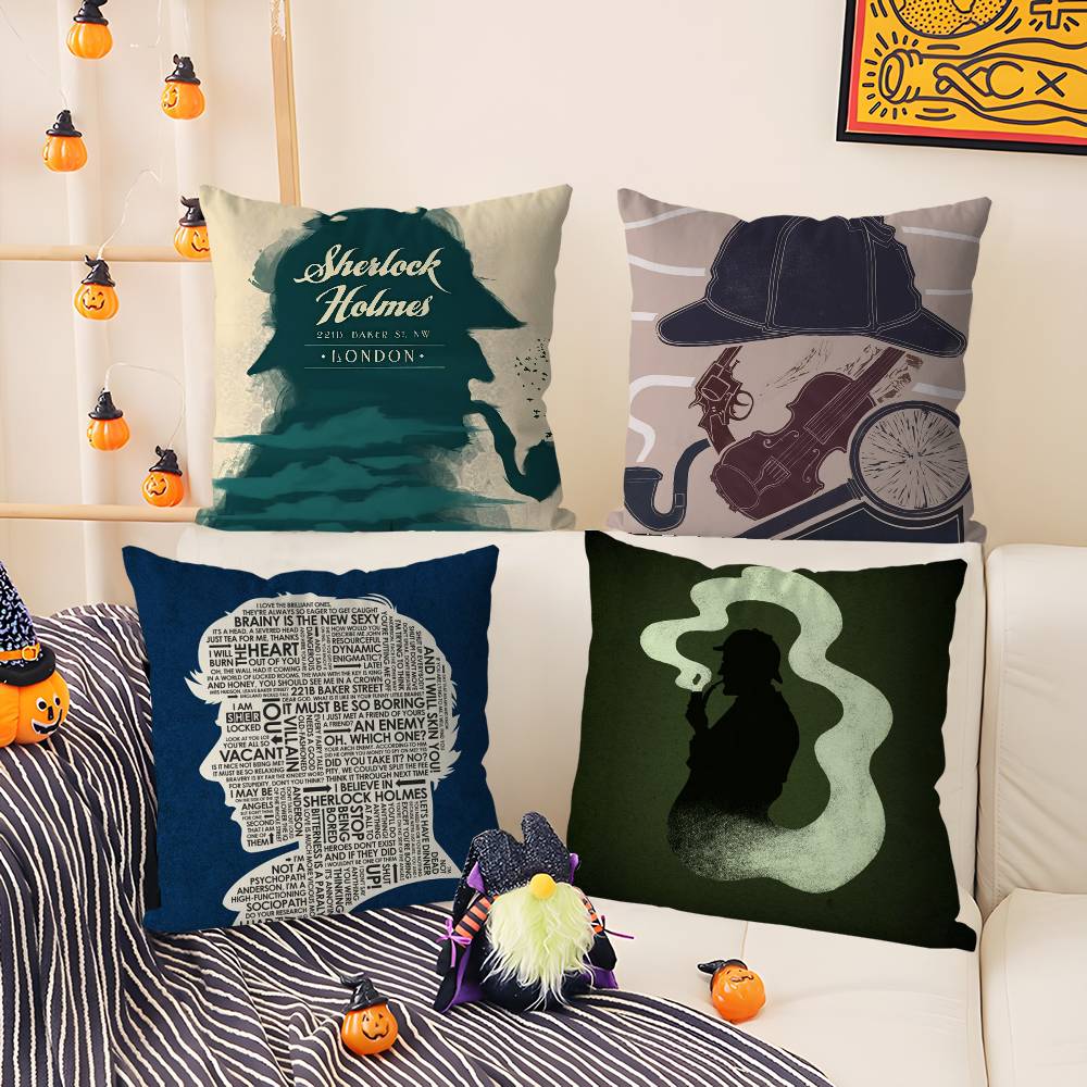 S-Sherlock H-Holmes Pillow Case Office Sofa Dorm Chair Back Short Plush Double-Sided Printing Home Cushion Cover