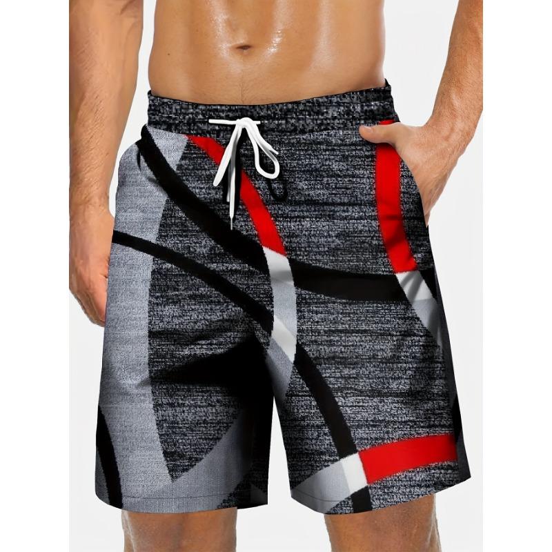 Men s Quick-Dry Beach Shorts, Artistic Geometric 3D Print, Casual Drawstring Waistband M
