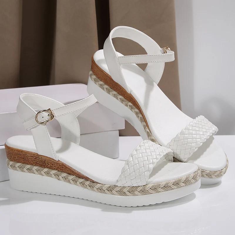 Fashion Summer Wedge Heeled Woven Sandals Women 2025 Platform Thick Sole Casual Sandles Woman Lightweight Plus Size 36-43 Rome Shoes