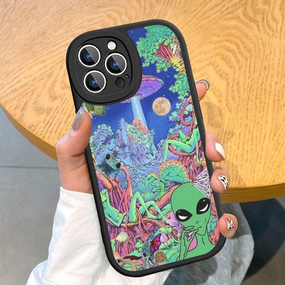 Estetyka Uroczy Kreskówkowy obcy kosmiczny Etui na telefon Twarda Skóra Dla iPhone 14 13 12 Mini 11 14 Pro Max Xs X Xr 7 8 Plus Fundas