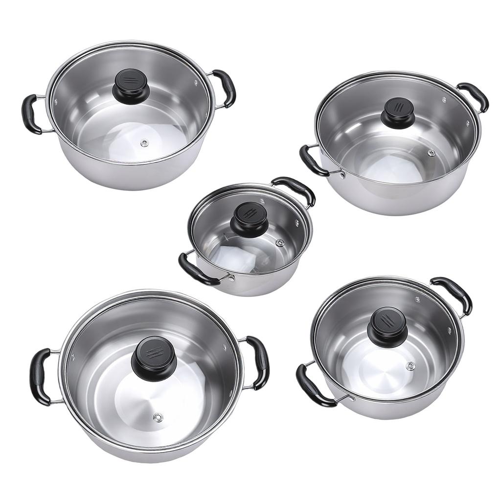 5PCS Cookware Set with Glass Lids Stainless Steel Milk Pot Kitchen Cooking Set for Induction Cooktop