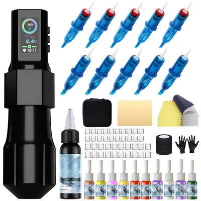 Kit de Caneta de Tatuagem Portátil Caneta de Tatuagem com Curso Ajustável Acessórios Integrados para Caneta de Tatuagem Conjunto Completo de Ferramentas