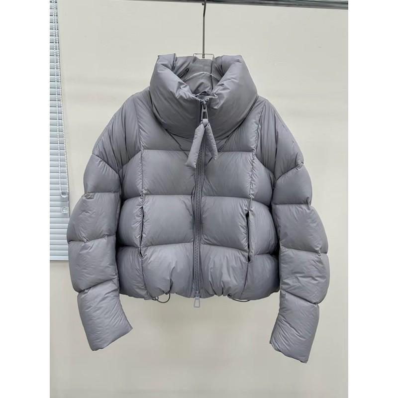 Womens Short Puffer Jacket 90% White Duck Down Warm Winter Coat Stand Collar Loose Fit Daily Wear