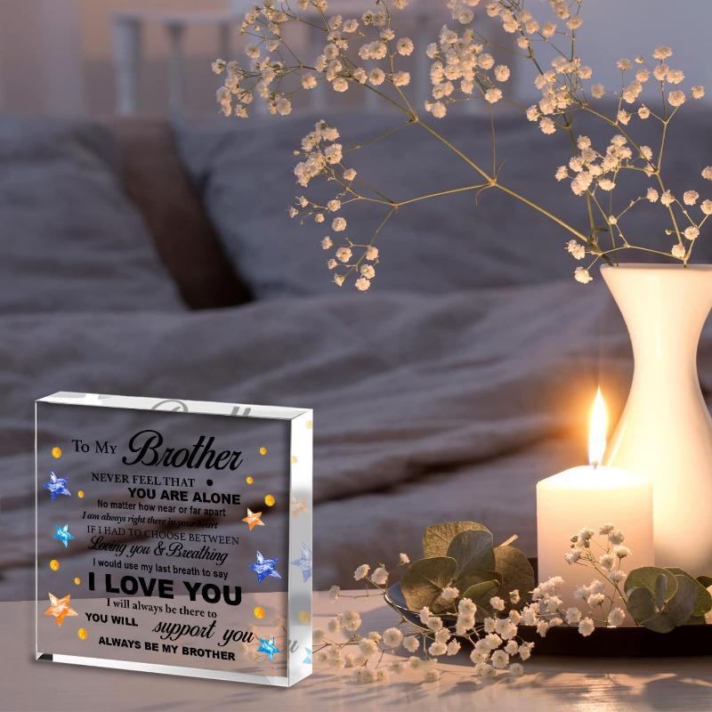 Brother Gift: "Never Feel That You Are Alone" Acrylic Desk Plaque (Wood Stand) – Home/Office Desk Decor.