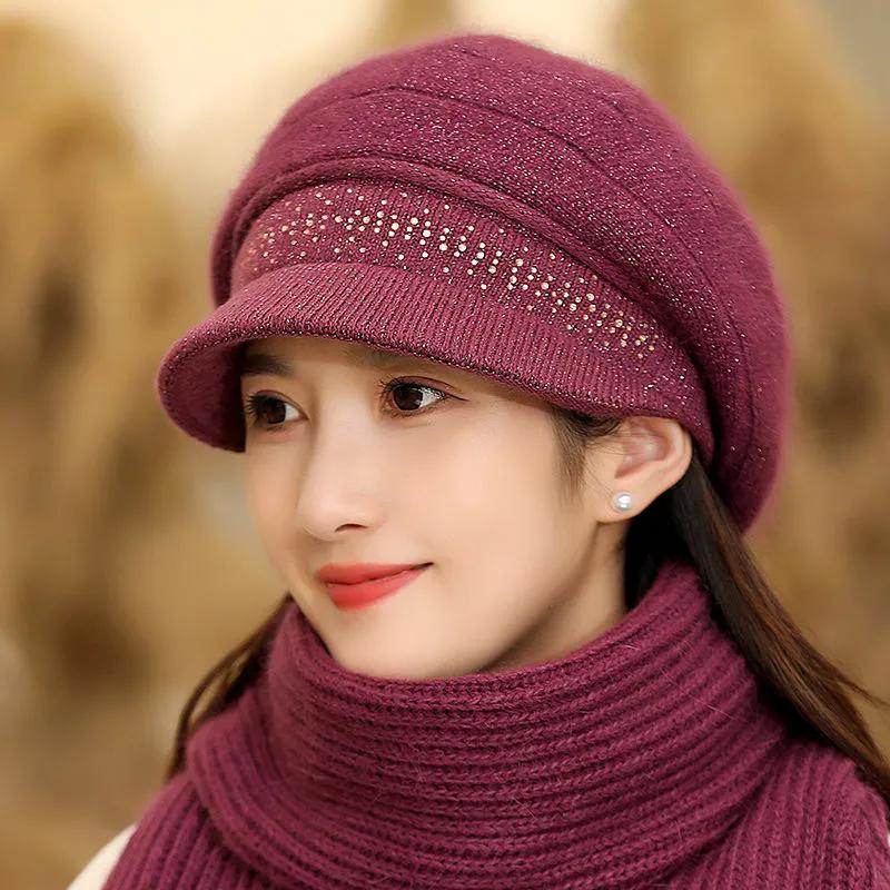 

WTEMPO Cold-proof Windproof Warm Solid Color Ear Protection Elastic Hats Women s Autumn Winter Casual Verstaile Retro Elegant Hat + Scarf Set hat + scarf