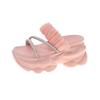 CINESSD Summer Platform Slippers Women Blue Pleated Riband Discolor Ladies Chunky Sole Beach Cool Wedges Slides Shoes Woman