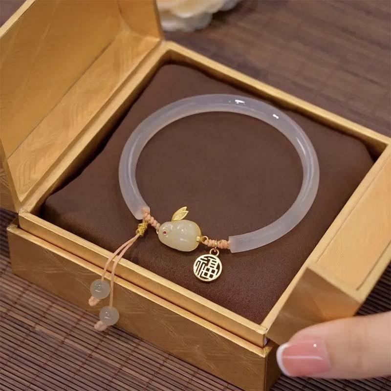 Guofeng Jade Rabbit bracelet adjustable fringe bracelet niche design promising future imitation jade bracelet Qixi Festival gift