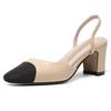 Women's Sandals Summer Shoes 2025 Genuine Leather Elegant Close Toe Block Heels Slingbacks White Beige Shoes Ladies Big Size 45