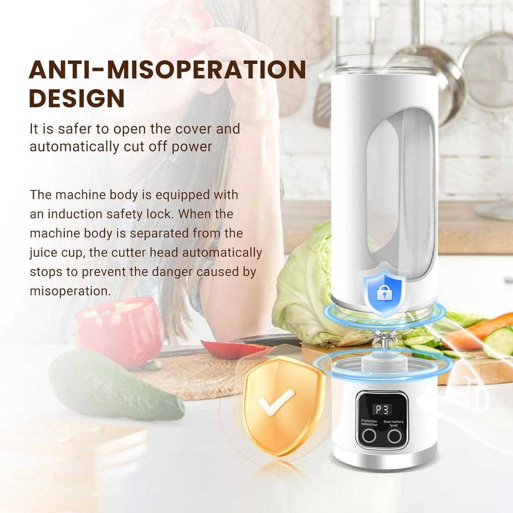Portable Personal Electric USB Juicer, 500ML Mini Blender for Shakes and Smoothies, 12 Blades Great for Mixing, Compact, Convenient (White)