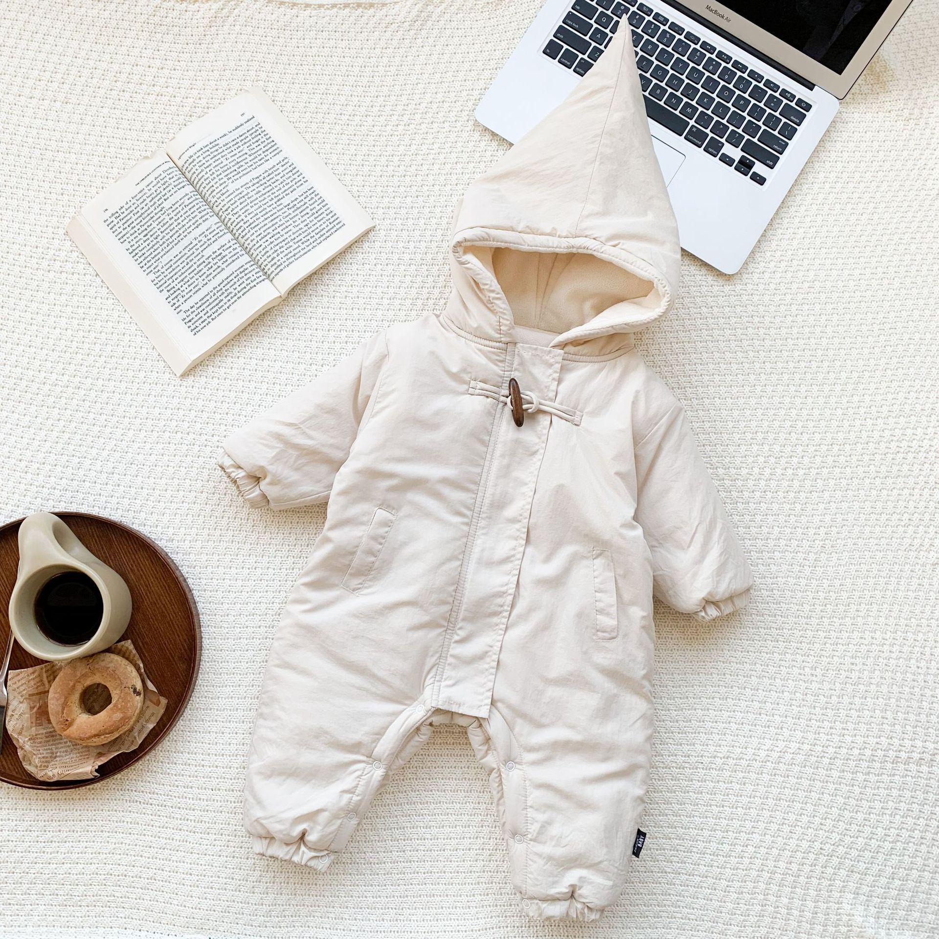 

2024 Комбинезон из бархатного хлопка для малышей в скандинавском стиле с капюшоном - Унисекс уличный ромпер 100 cm бежевый