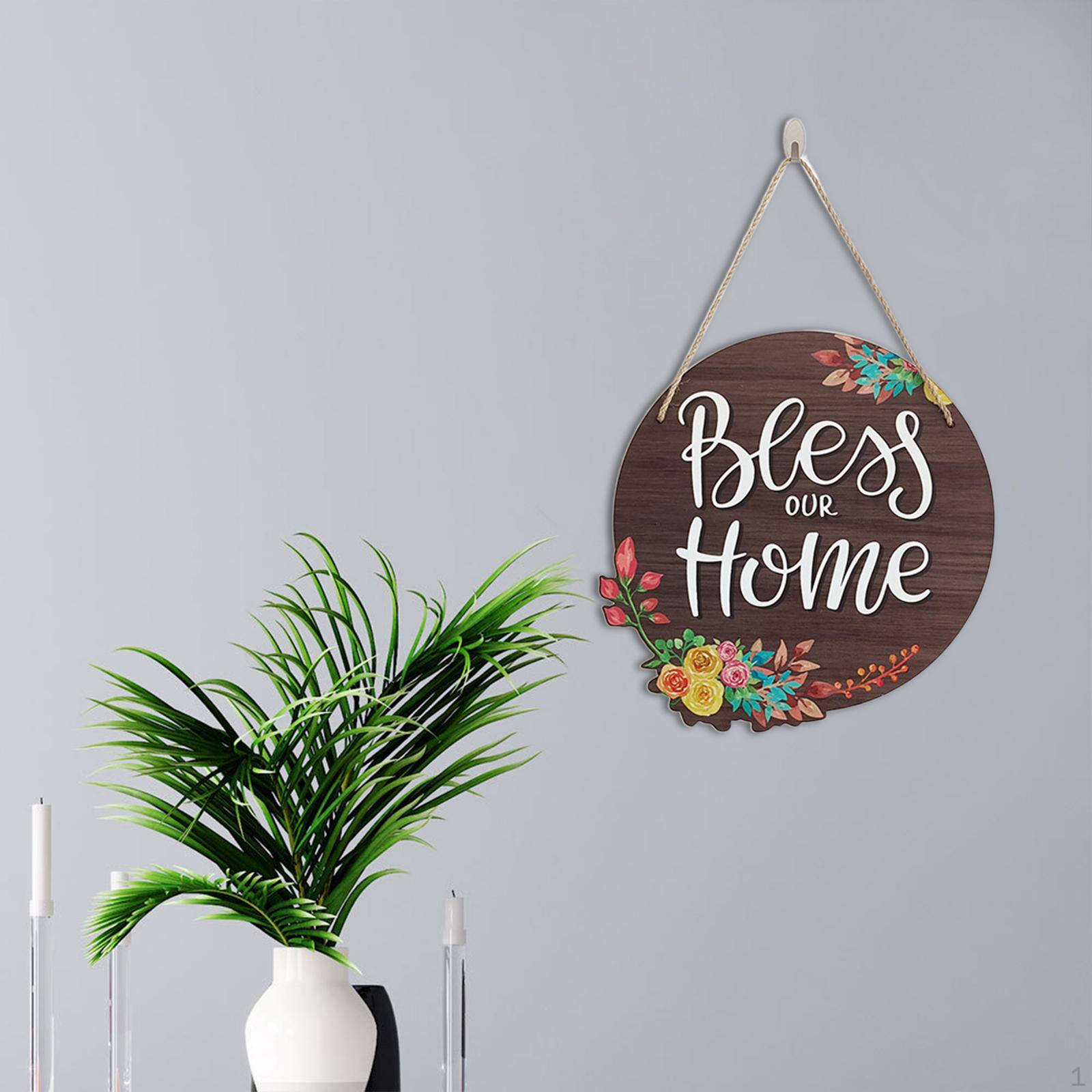 

Welcome Sign for Front Door, Decor Farmhouse Porch, Rustic Round Wooden Hanging Bless Our Home