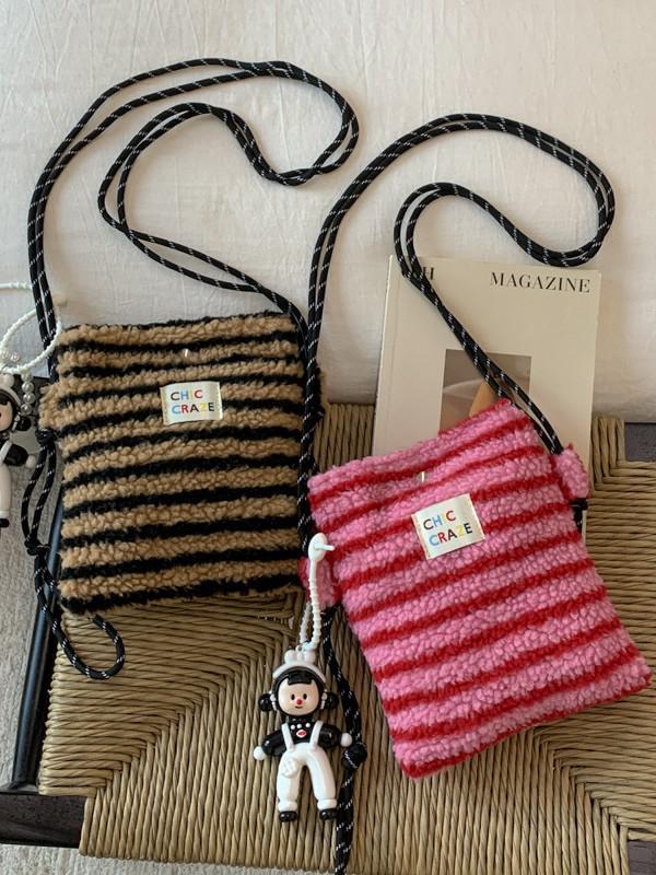 Plüsch Umhängetasche im koreanischen Stil mit Regenbogen-Punkten in Rosa für Mädchen