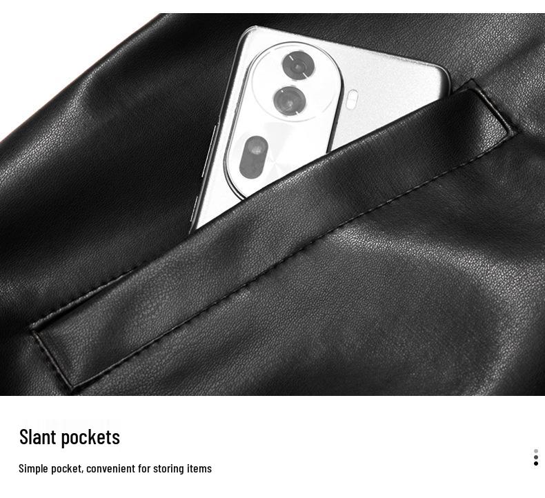 Men's Stand Collar Motorcycle Leather Jacket - Spring/Autumn, Casual & Stylish for Teens and Adults.