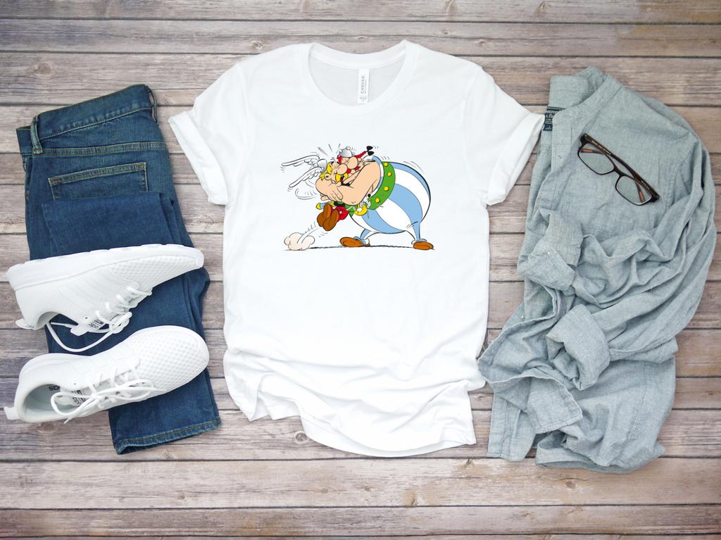 Big Hug Angry Asterix and Oburix Sleeve White Men T-shirt K1023