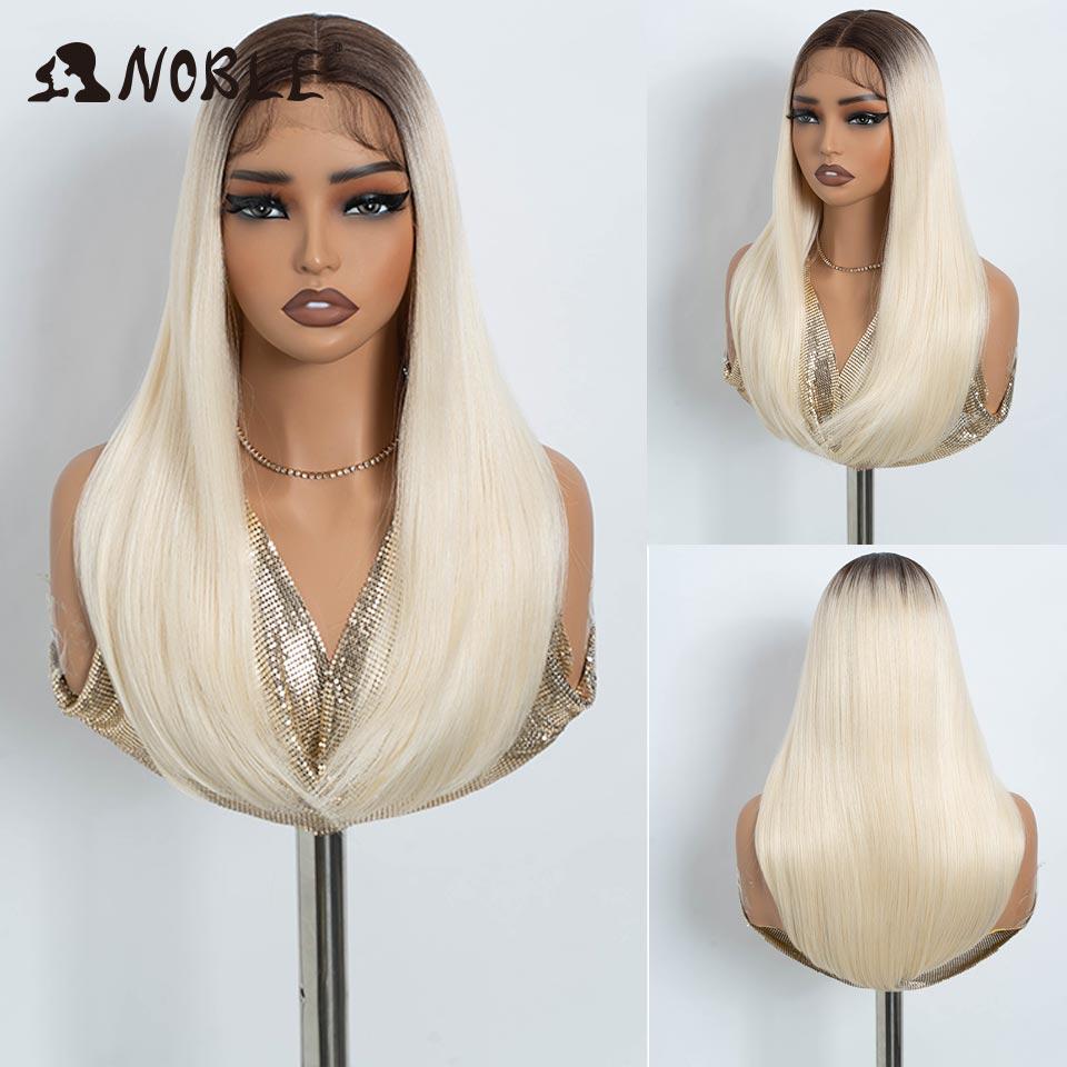 Perruque Noble à Dentelle Synthétique sur le Devant Cheveux Lisses Cheveux de Bébé Perruque Bob Cheveux Synthétiques 22" Perruque Brune Perruque Bob Pour Femmes Perruque Cosplay