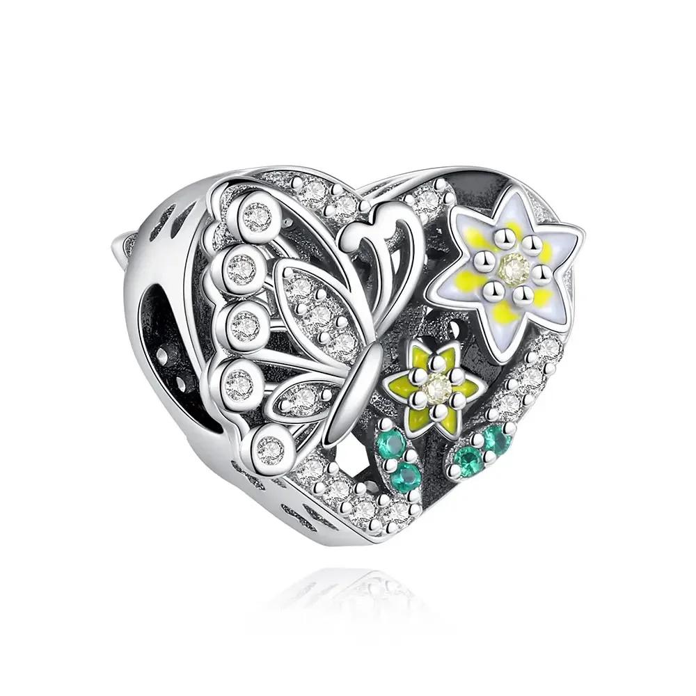 Authentic copper Blue Heart Zircon Twelve Zodiac Signs Months Flowers Charm Bead Charms Bead Charms Compatible With Bracelets Women Jewellery Diy Fine