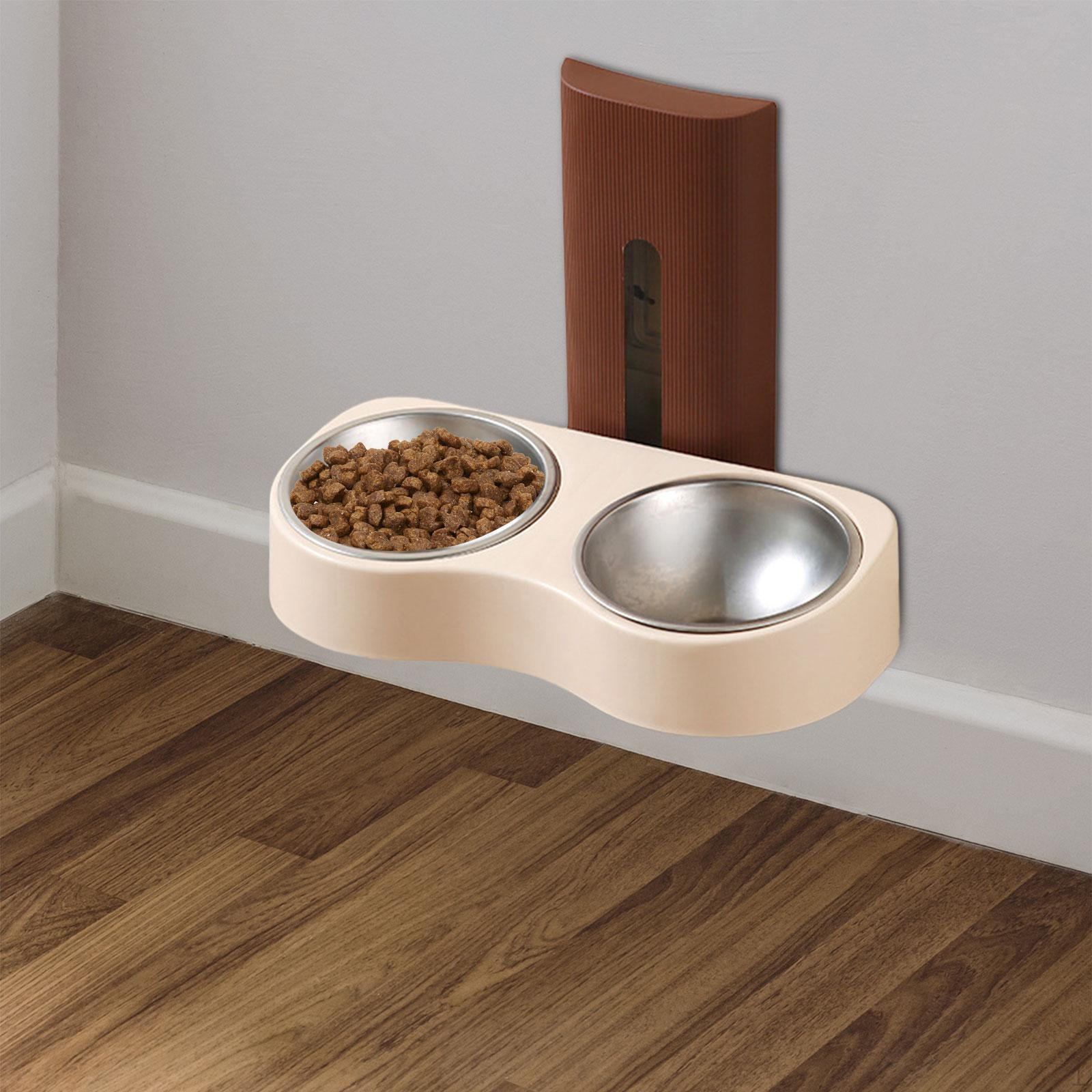 

Двойная миска для кошек, многофункциональная приподнятая кормушка, декоративная поилка, настенная поилка Brown and Beige