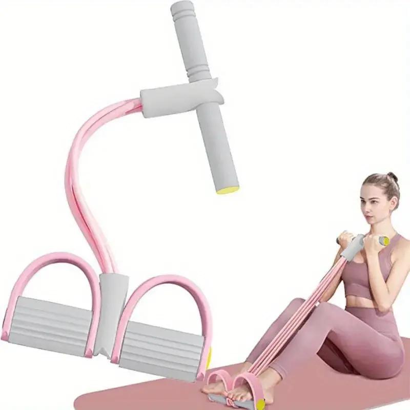 4-Tube Pedal Ankle Puller - Fitness Resistance Bands for Full-Body Workout | Abdominal, Arm & Leg Training with Comfortable Handles розовый