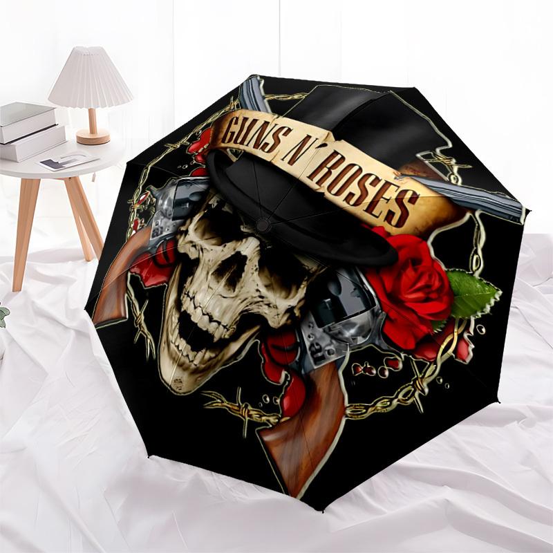 1PC Guns N' Roses Automatic Open/Close Umbrella, 8-Rib Sturdy Frame, Lightweight Portable Umbrella, Commute, Business - Ideal Gift for Friend, Vibrant