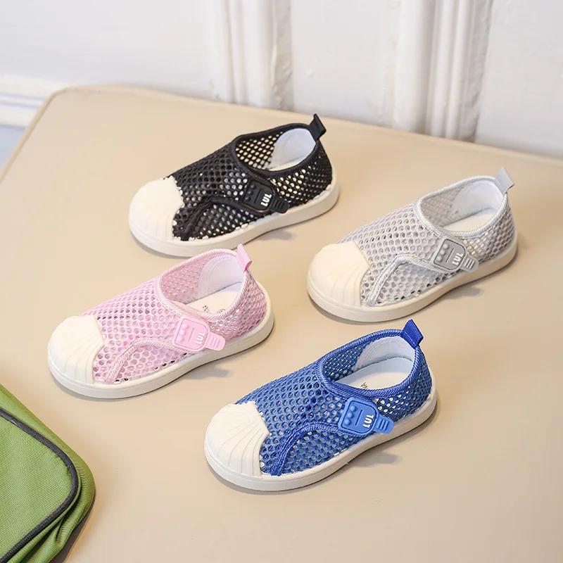 Unisex Kids Flat Shoes for Summer Air Mesh Breathable Net Fabric Sneakers for Boys Girls School Children Casual Shoes Anti-kick