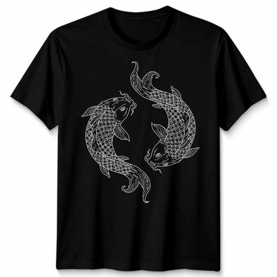 Koi Fish Yin Yang Ink Drawing Unisex Tshirt Various Colours Sizes