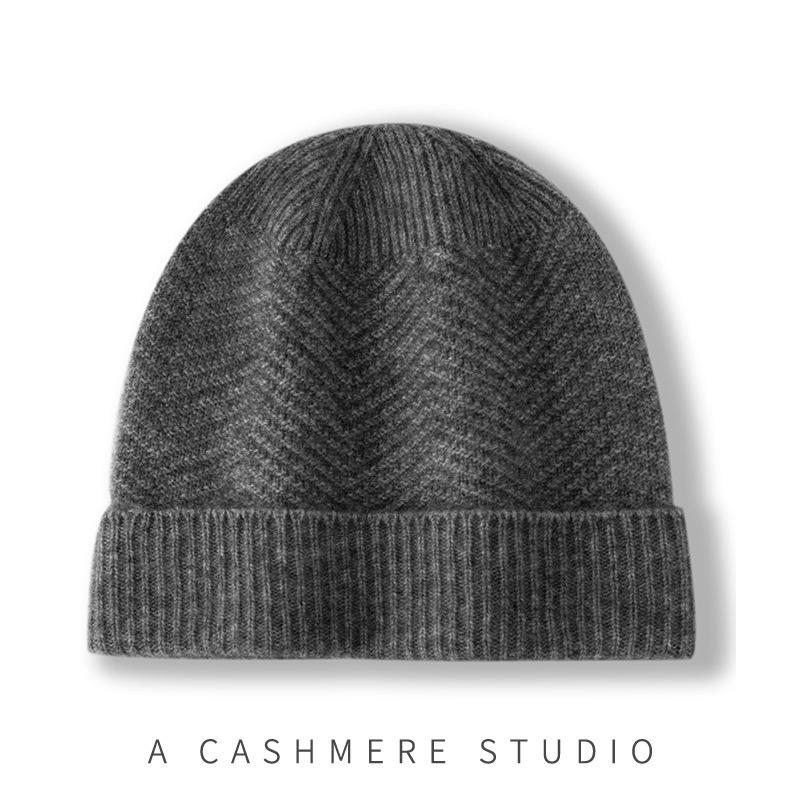 Cashmere Autumn New Men's and Women's High End Solid Color Cable Warm and Fashionable Ear Protection Knitted Casual Cuff Hat