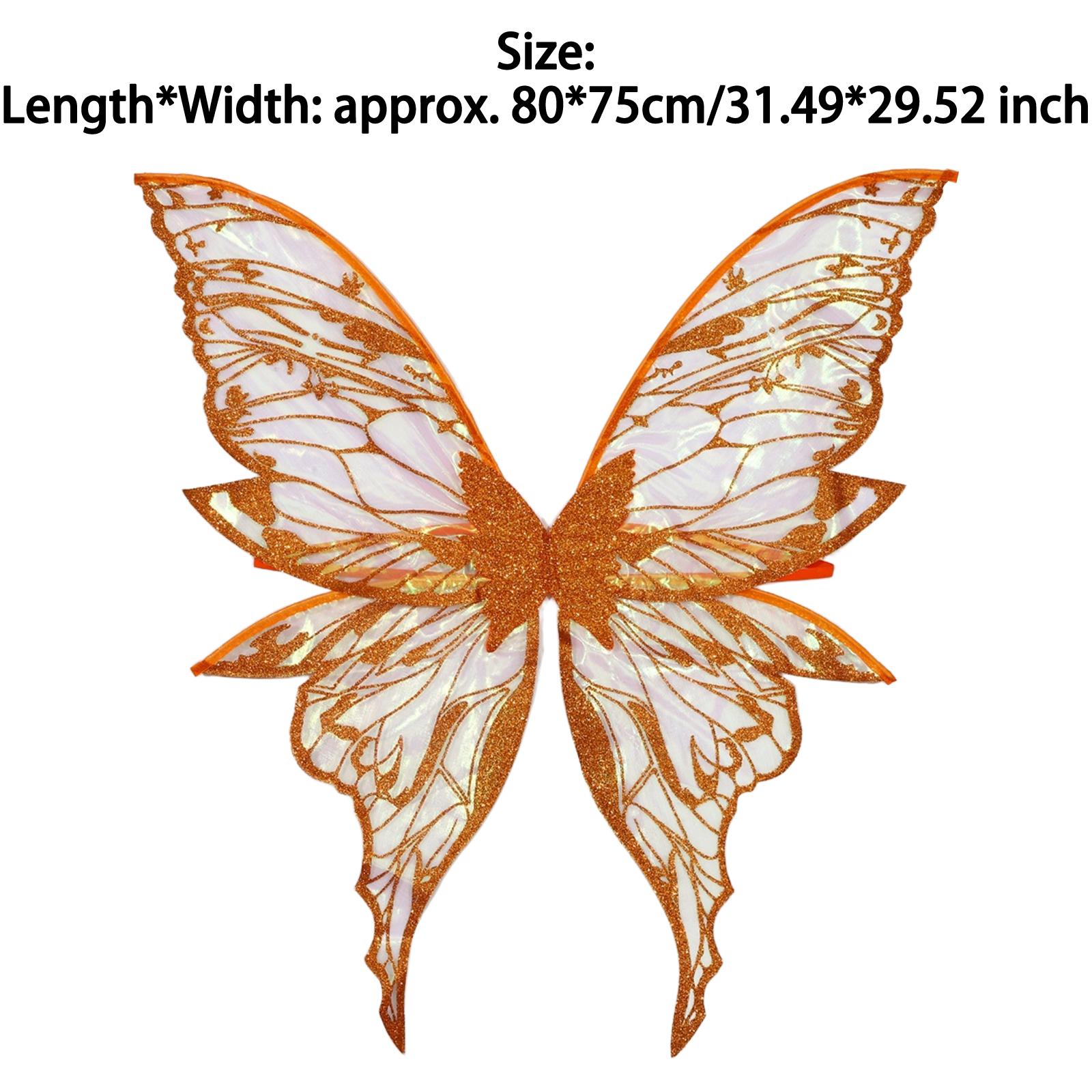 Schmetterlingsflügel-Accessoire für Cosplay - Glitzerndes Material Goldprägung mit elastischem Band für Party-Foto One Size orange