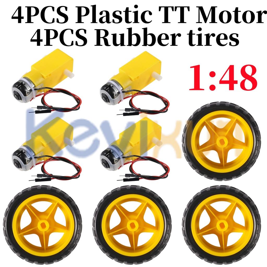 4PCS DC Electric Motor + Plastic TT Motor Tire Wheel 3-6V Dual Shaft Gear Motor TT Magnetic Gearbox Engine For Arduino Smart Car