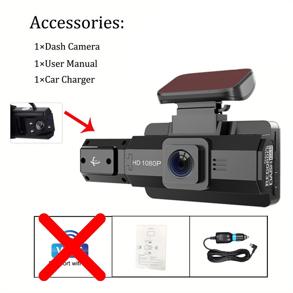 

Автомобильный видеорегистратор с 3 камерами, WIFI, автомобильный видеорегистратор с 3 объективами, камера заднего вида, черный ящик, FULL HD 1080P, ночное видение, автомобильный аксессуар NONE