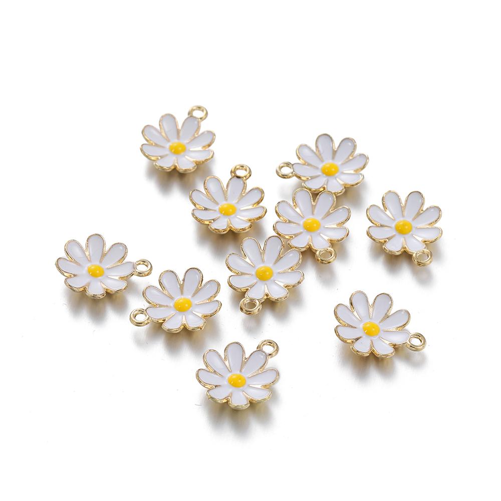 10Pcs Colorful Alloy Drop Oil Daisies Charm Flower Plant Pendant for DIY Bracelet Necklace Earrings Jewelry Making Accessories