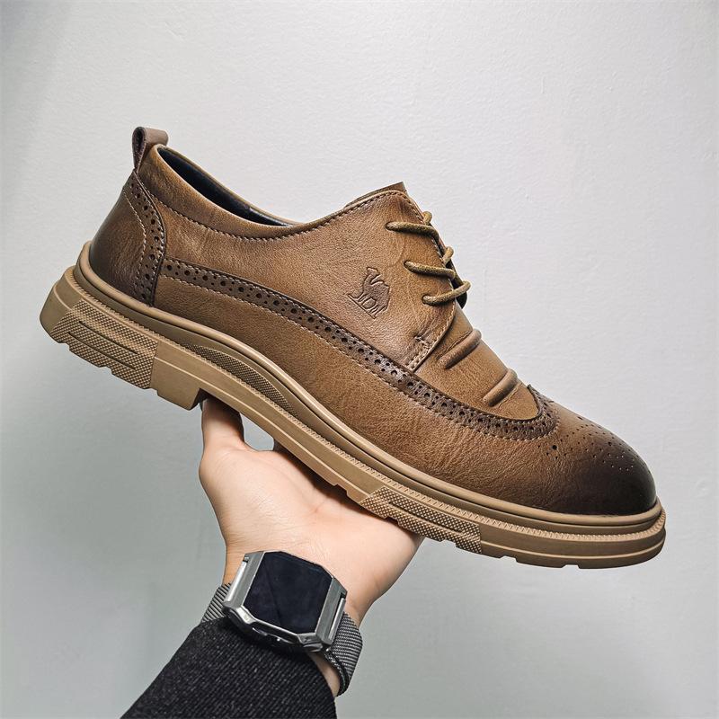 

Весенняя обувь Брок для мужчин, британский стиль, корейская версия, для шафера с костюмом, свадебная, для жениха, деловая, повседневная кожаная обувь для мужчин 43 хаки