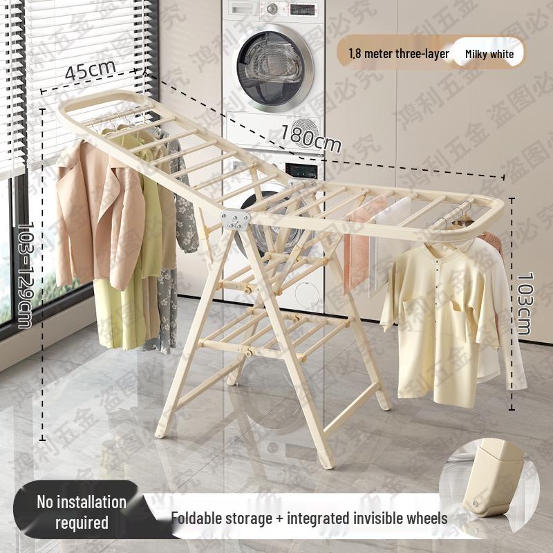 Folding Floor-Standing Clothes Drying Rack for Household, Bedroom, Balcony, Indoor Use - Ideal for Baby Clothes and Quilts.
