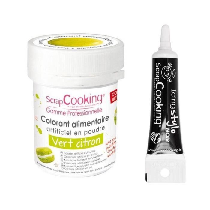 Colorant alimentaire Vert citron + Stylo glaçage noir