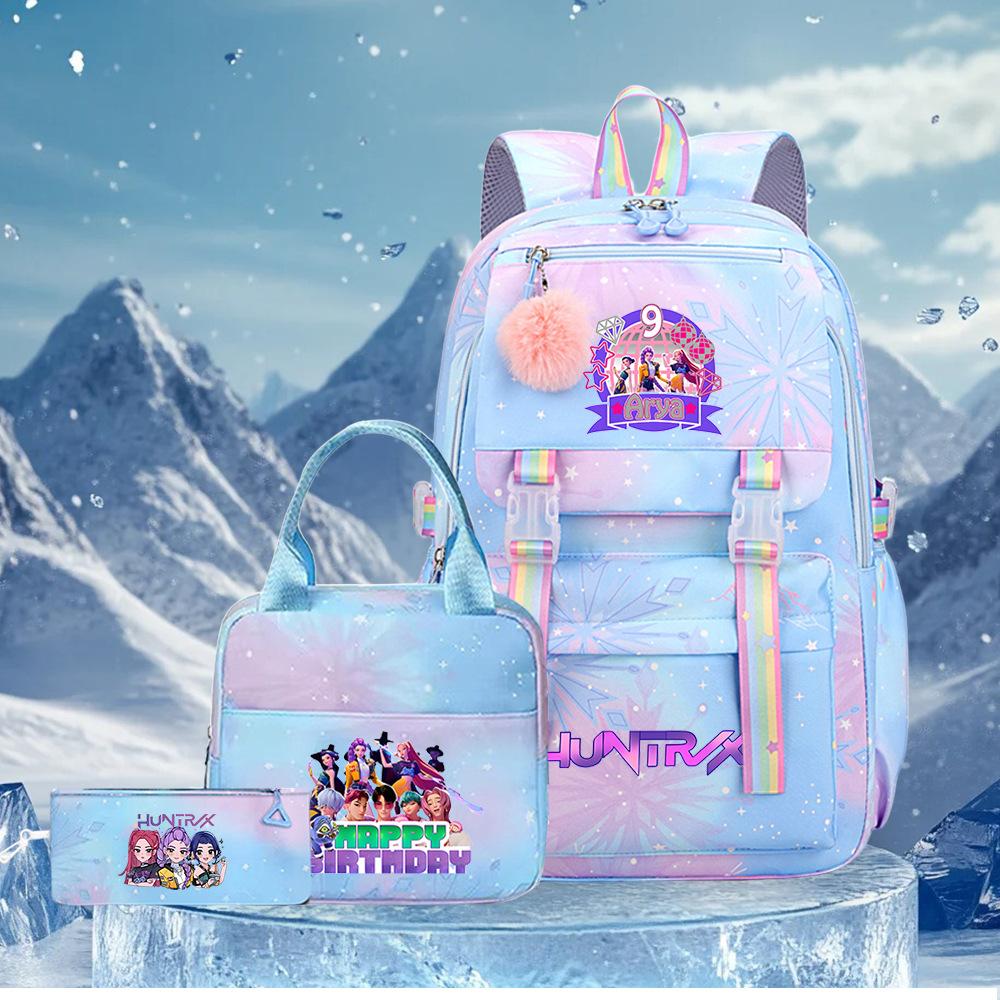 K-Pop Witch Hunters Cartoon Printed Student Pencil Bag Lunch Bag Three-Piece Backpack