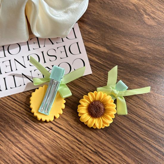 2Pcs Girl Hairpins Versatile Sunflower Decor Hair Clips Wide Soft Ribbon Decoration Side Bangs Hair Pins Hair Accessories