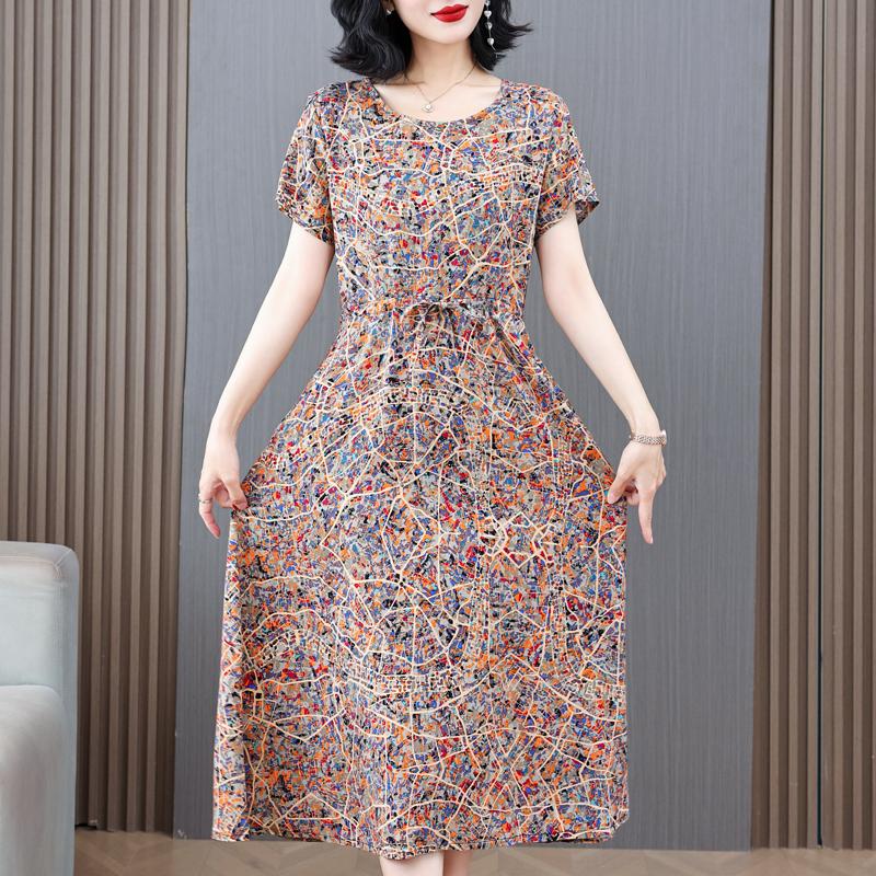 

Елегантні жіночі сукні Літній вінтажний одяг Повсякденний великий розмір з короткими рукавами Літні довгі сукні XL