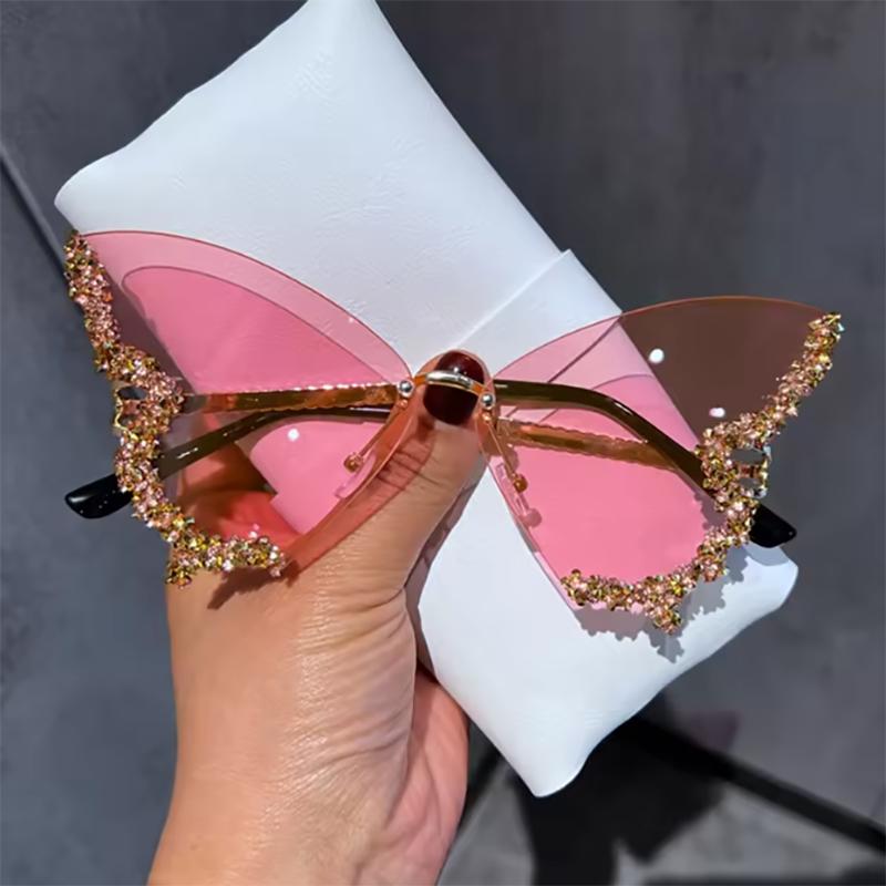 Fashion Metal Leopard Rimless Sunglasses Double Bridges Gradient Ocean Film Shades UV400