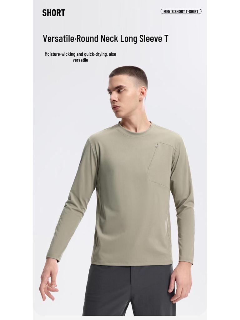 Herr Andningsbar Snabbtorkande Långärmad Rundhals T-shirt för Vår Utomhusvandring