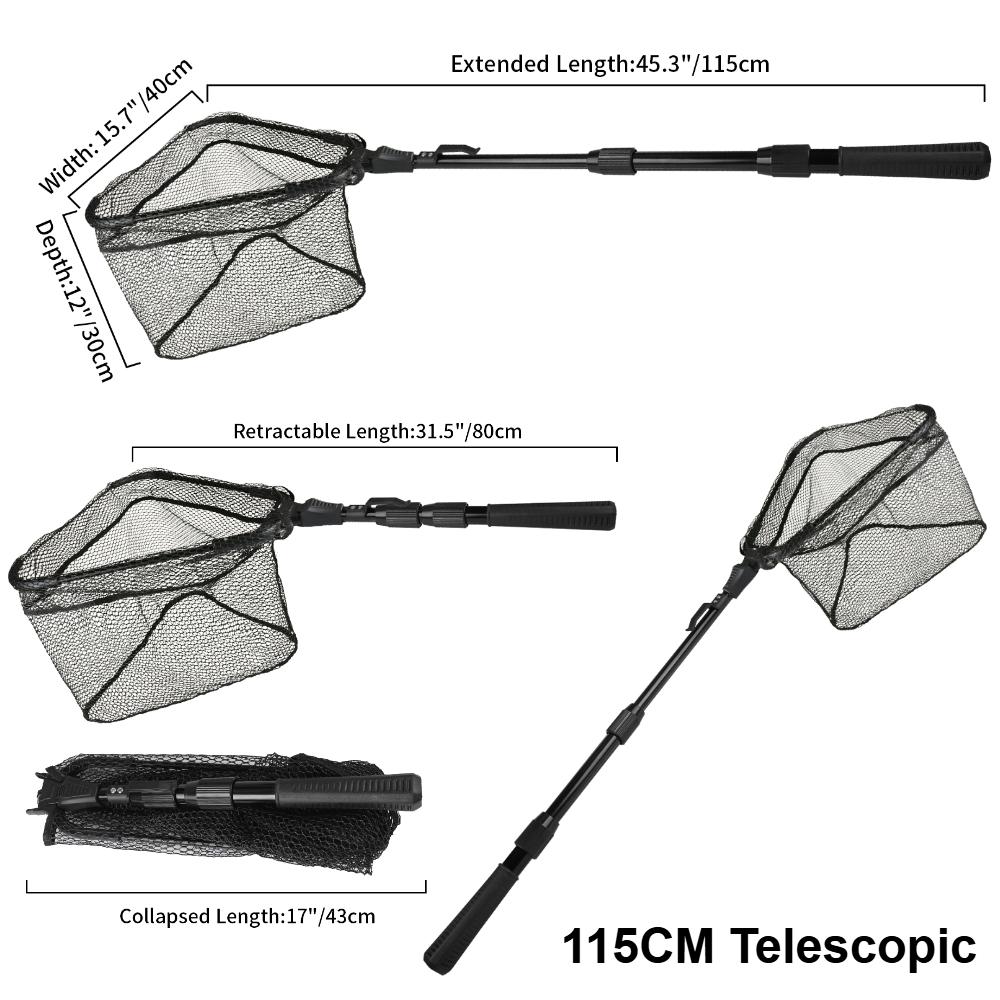Collapsible Fishing Landing Net with Telescoping Pole Handle Extend To 190cm 100cm 80cm Fishing Net For Saltwater Freshwater