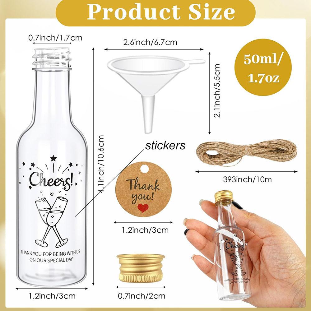 50Pack Mini Liquor Bottles,1.7oz/50ml Mini Wine Bottles Empty Shot Bottles for Wine Juice Alcohol Birthday Wedding Party Favors