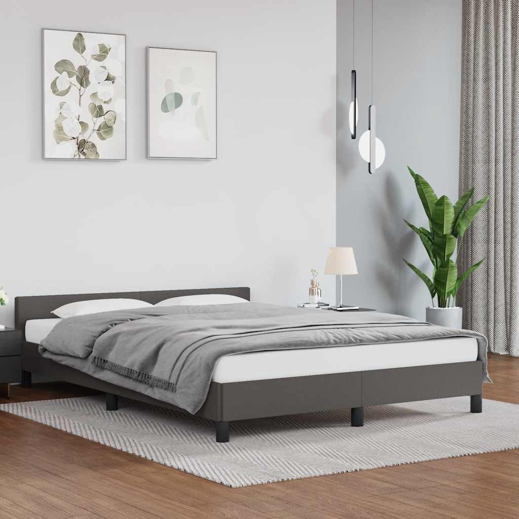 Vidaxl Rama Łóżka Z Zagłówkiem Bez Materaca, Szara, 140X190 Cm