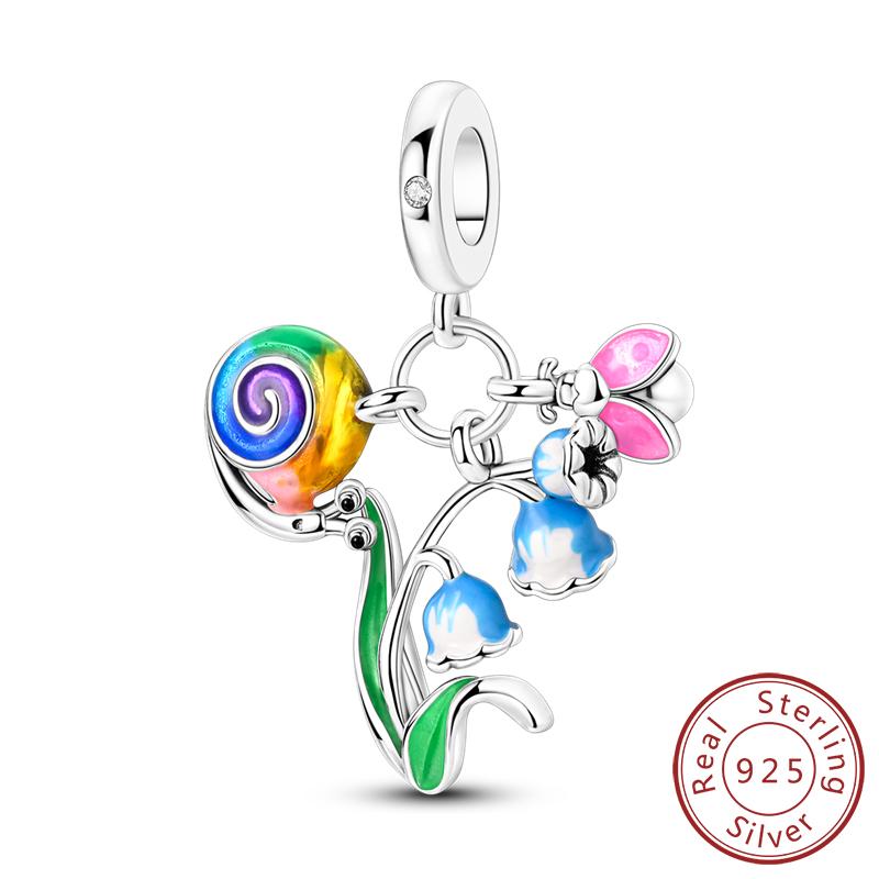 Spring Charms Beads Pendant Copper Flower Butterfly Dragonfly Mushroom Charms Fit Bracelet Woman Man Diy Jewelry
