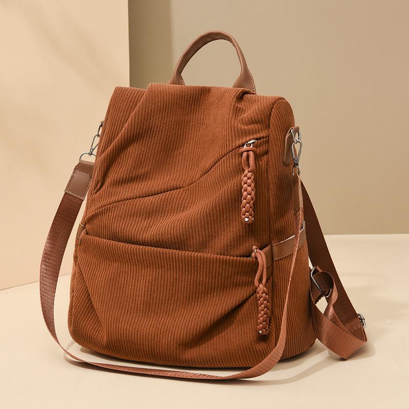 Zaino in Velluto a Coste Monocolore Cartella Scolastica da Studente Zainetto Piccolo da Pendolare da Donna Borsa a Spalla Multifunzionale