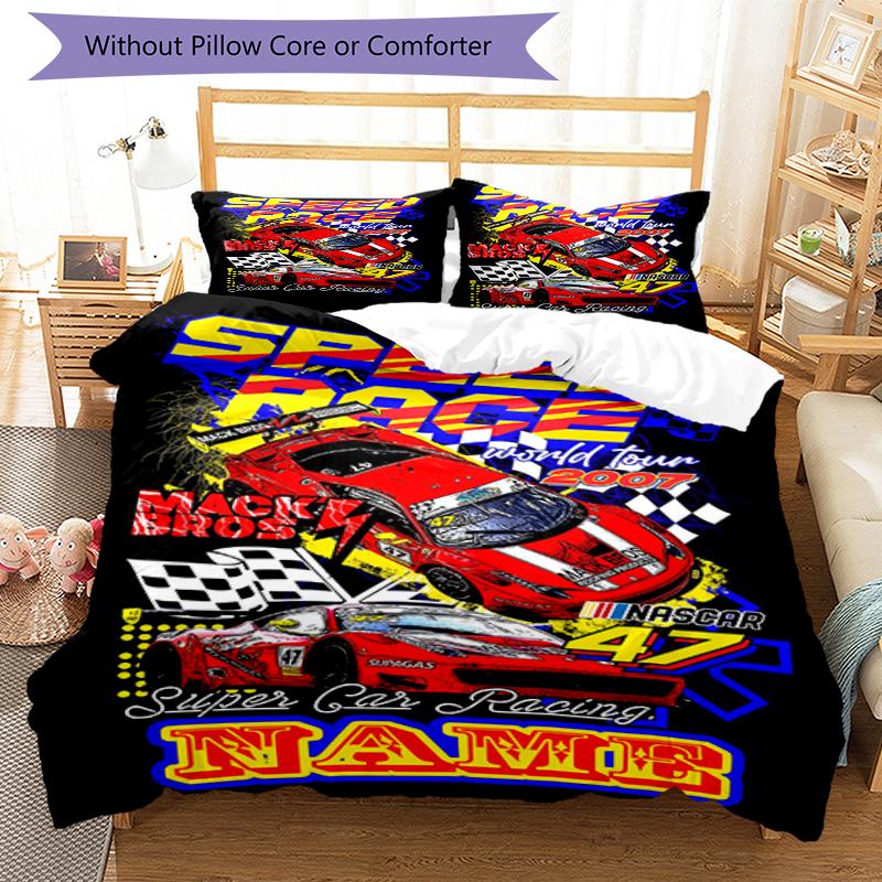 3pcs Custom Name Racing Bedding Set Duvet Cover Closure Includes 1 Duvet Cover & 2 Pillowcases, Soft and Comfortable for All Seasons.