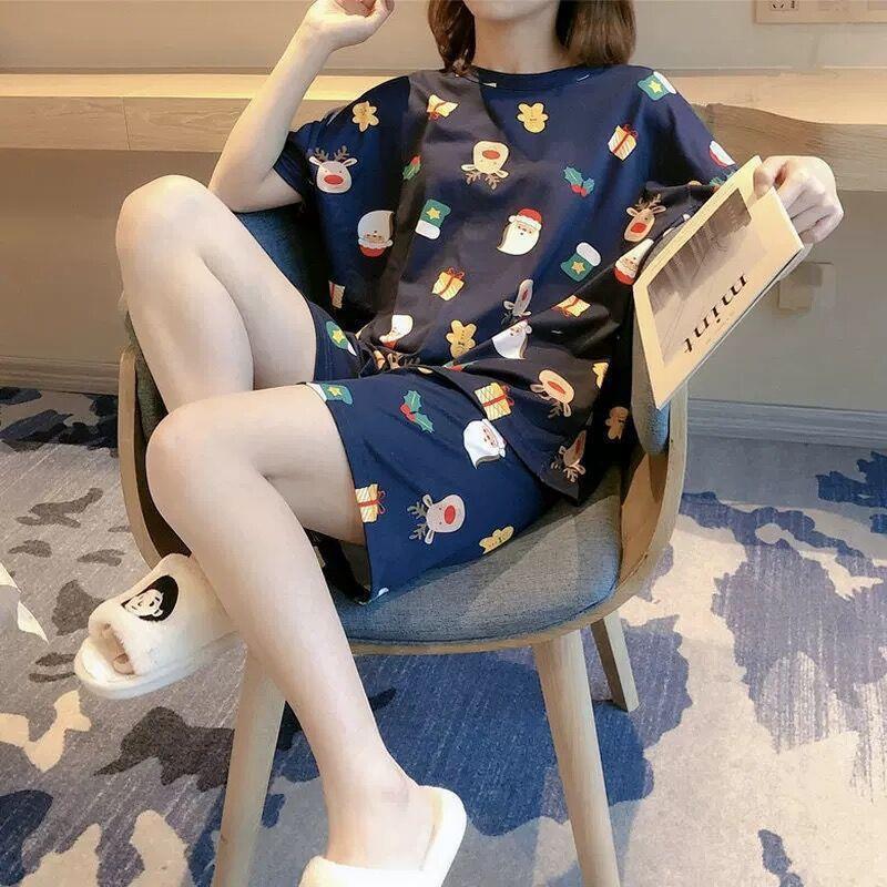 Women's Plus Size Summer Cartoon Pajama Set - Cute Donald Duck Short Sleeve Homewear