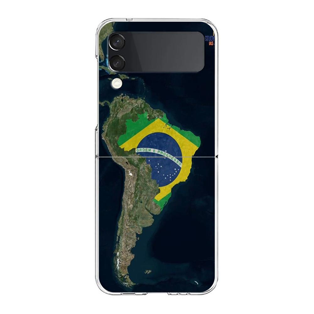 Transparent Phone Case For Samsung Galaxy Z Flip 3 4 5 6 7 Hard Folding PC Z Flip3 Flip4 Cover Large Brazil Flag